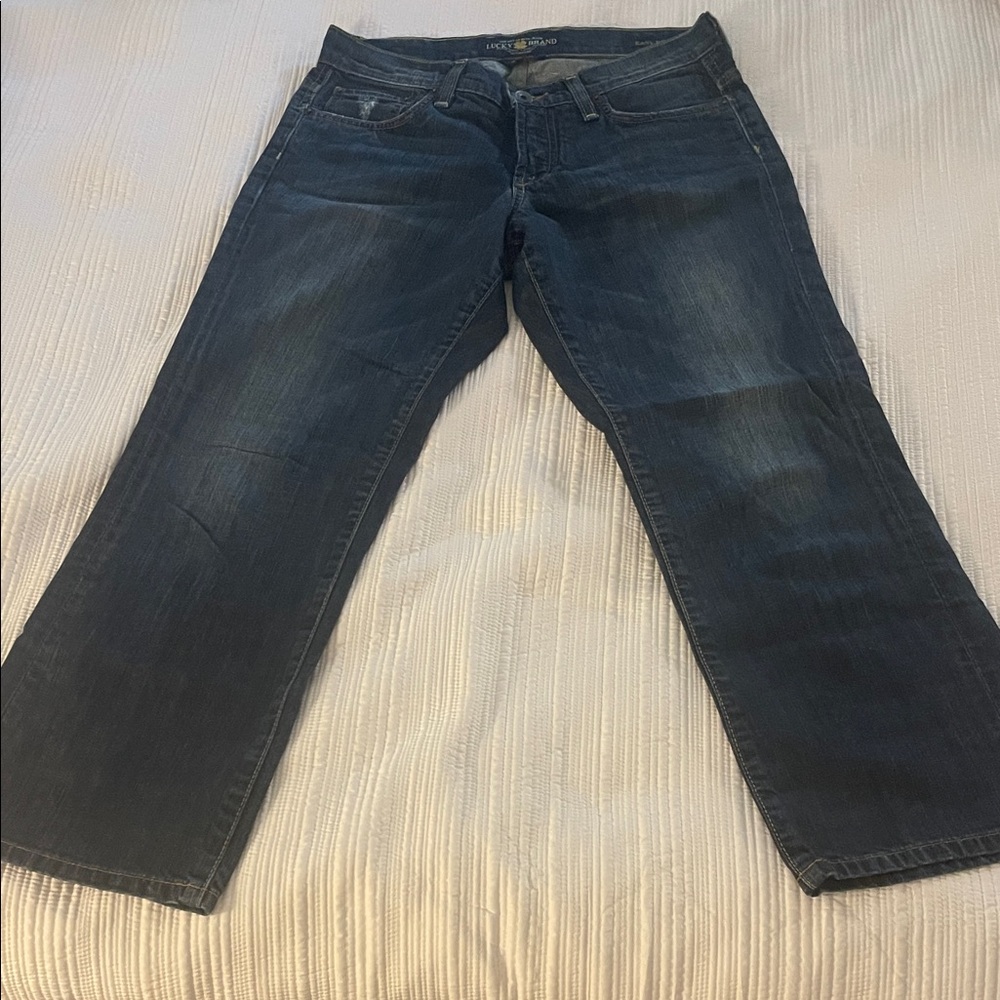 Lucky Brand Women's Dark Blue cropped wide leg Jeans